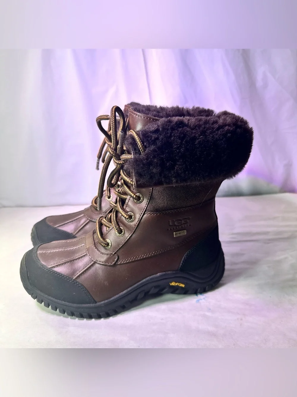 UGG Brown and Black Shearling-Lined Lace-Up Winter Boot